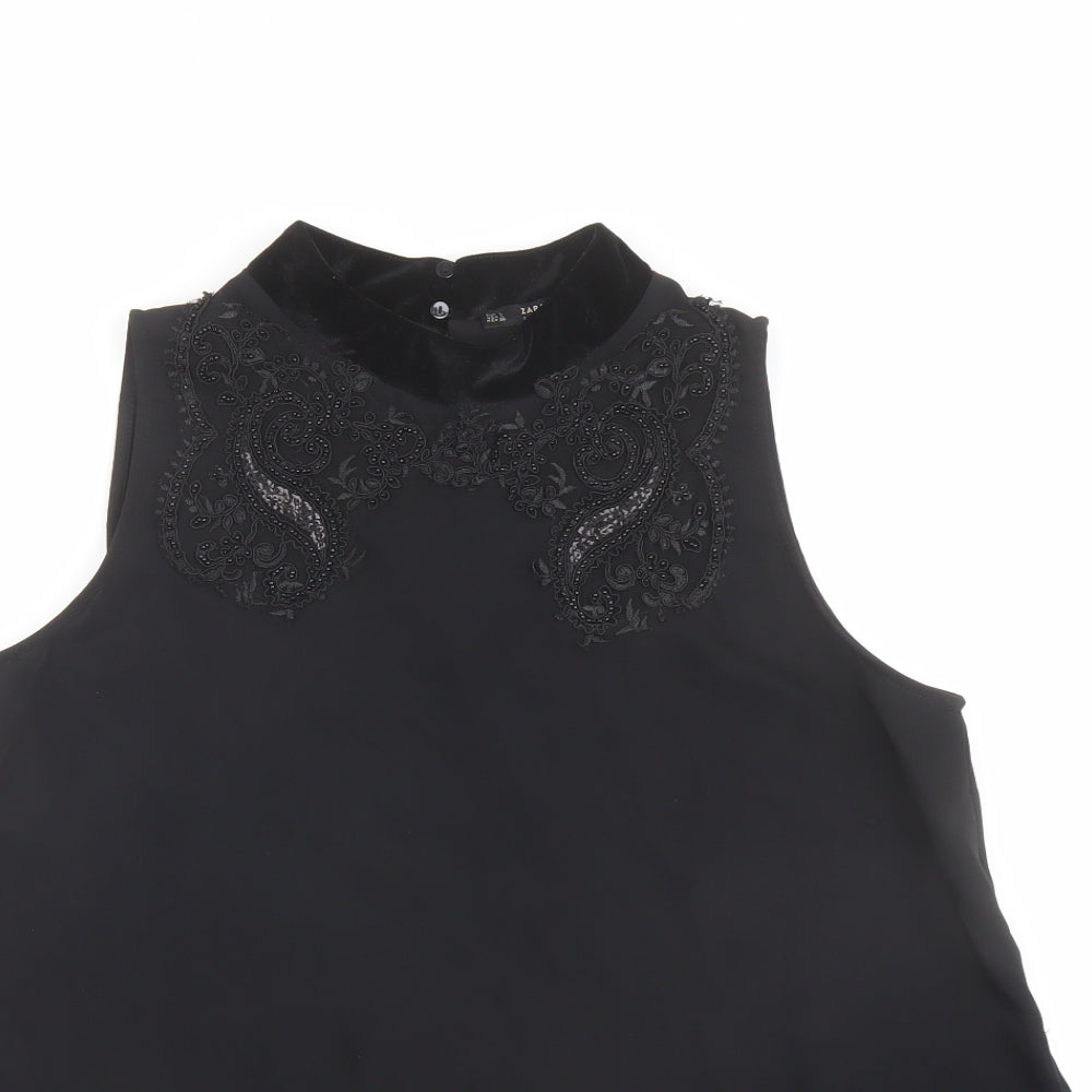 Womens UK Size L Zara Black Basic Blouse