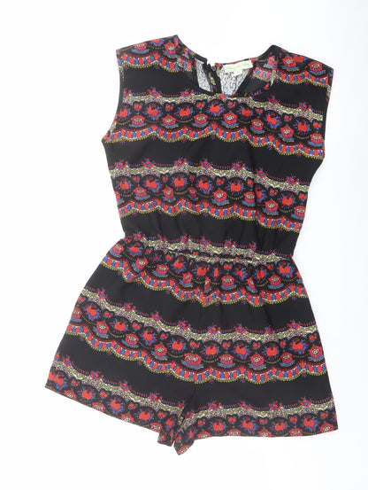 Staring at Stars Womens Black Geometric Polyester Playsuit One-Piece Size S Zip