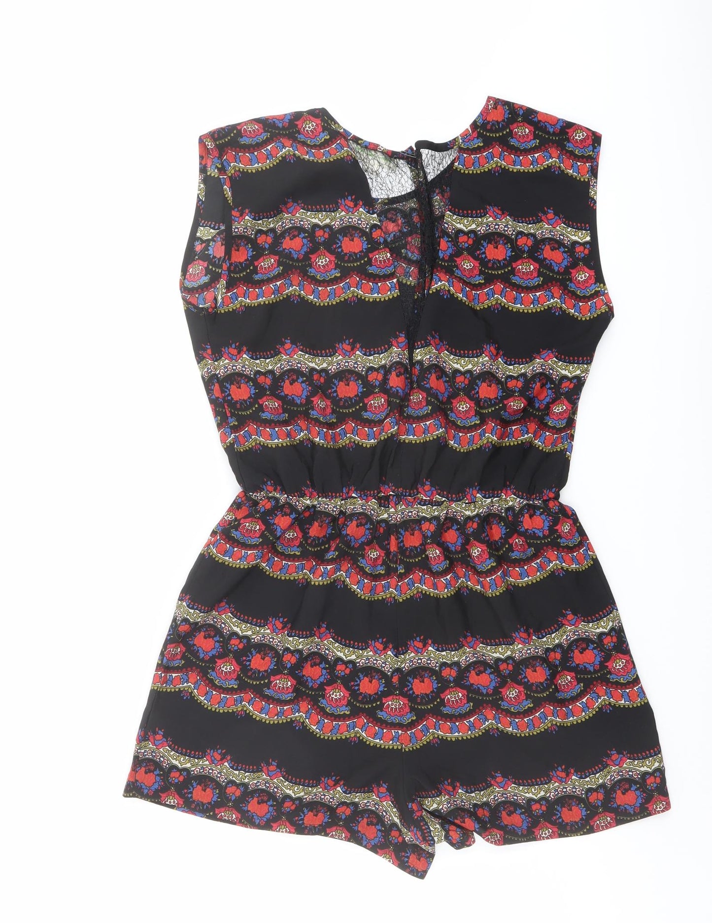 Staring at Stars Womens Black Geometric Polyester Playsuit One-Piece Size S Zip