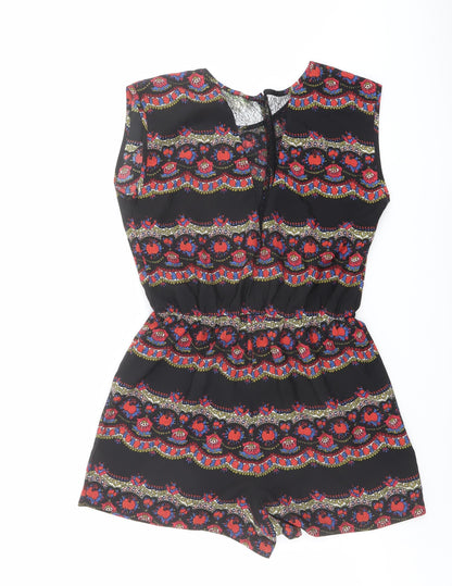 Staring at Stars Womens Black Geometric Polyester Playsuit One-Piece Size S Zip