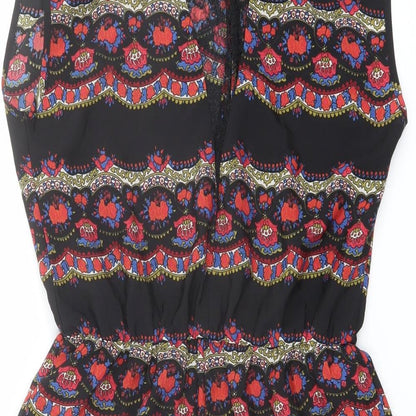 Staring at Stars Womens Black Geometric Polyester Playsuit One-Piece Size S Zip