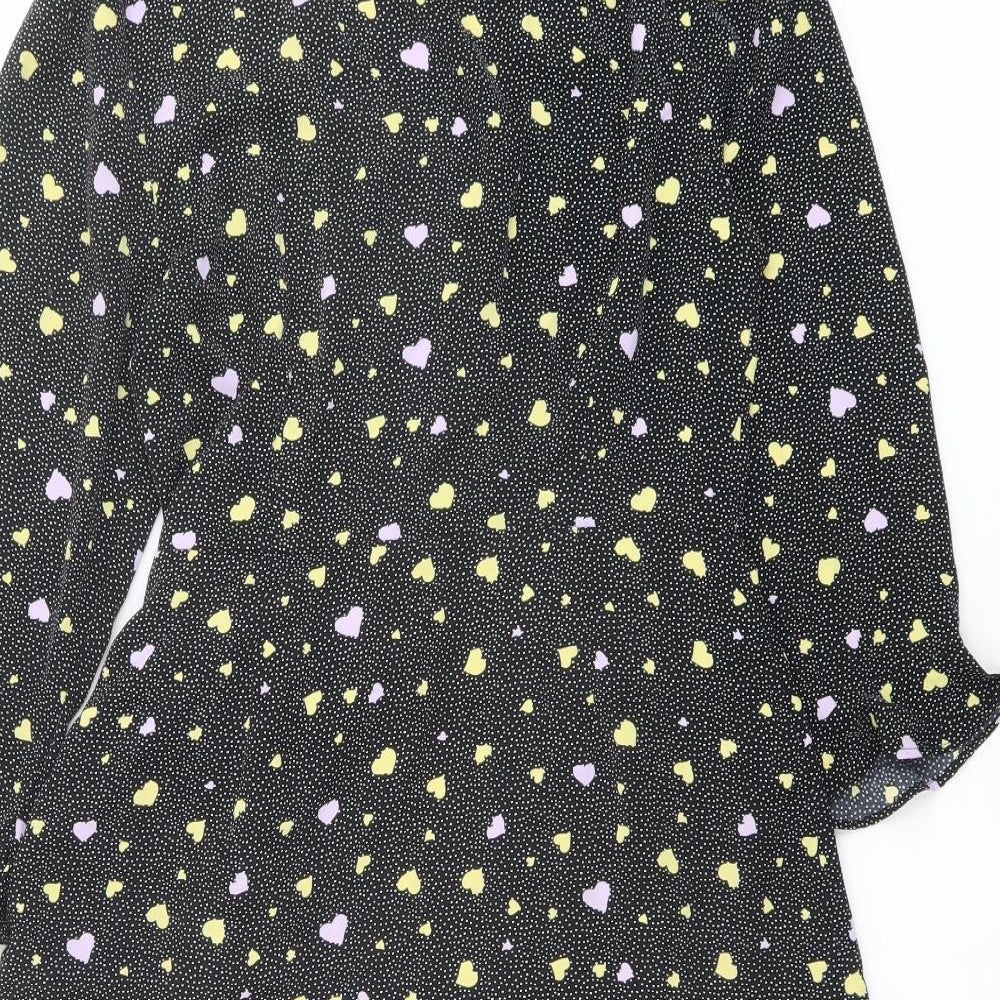 Brave Soul Womens Black Geometric Polyester Wrap Dress Size S V-Neck Tie - Heart pattern