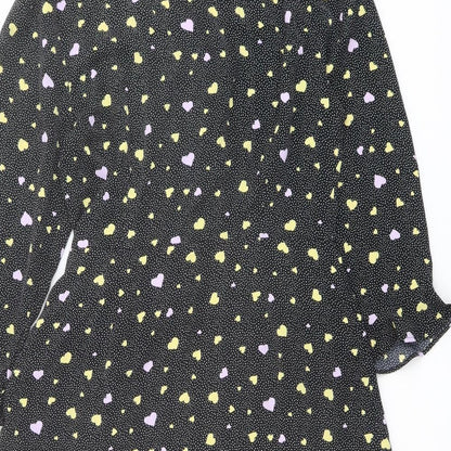 Brave Soul Womens Black Geometric Polyester Wrap Dress Size S V-Neck Tie - Heart pattern