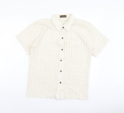 Vieste Mens Beige Striped Polyester Button-Up Size S Collared Button