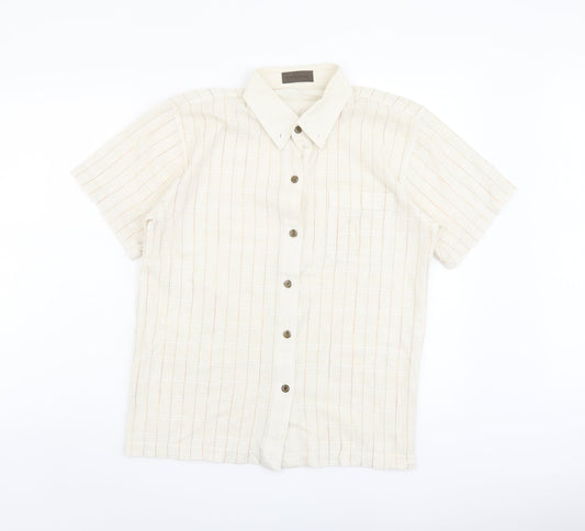 Vieste Mens Beige Striped Polyester Button-Up Size S Collared Button