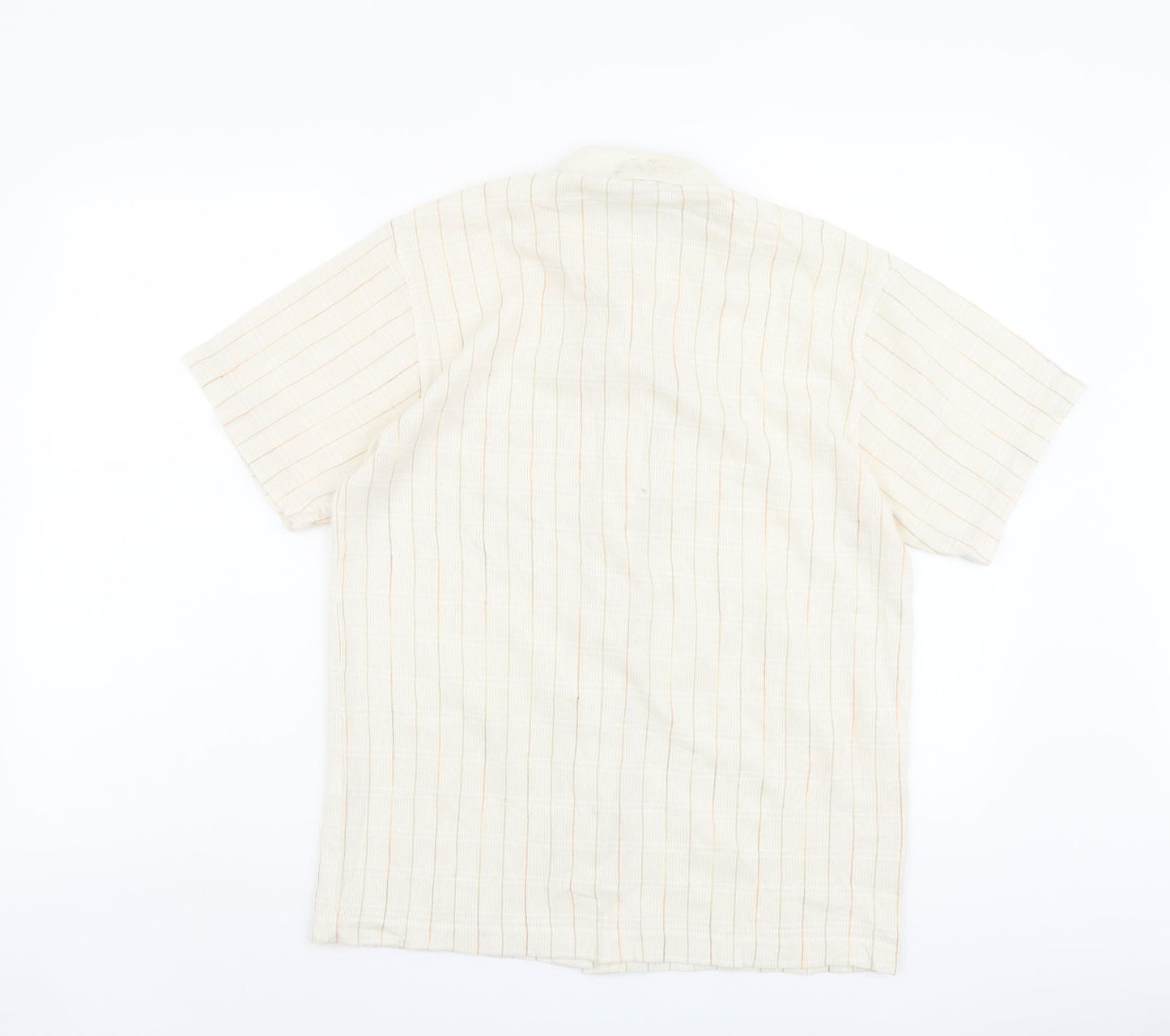 Vieste Mens Beige Striped Polyester Button-Up Size S Collared Button