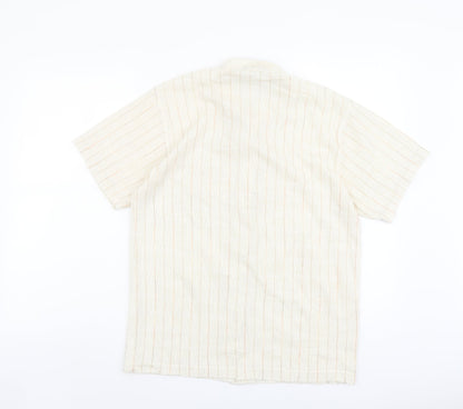 Vieste Mens Beige Striped Polyester Button-Up Size S Collared Button