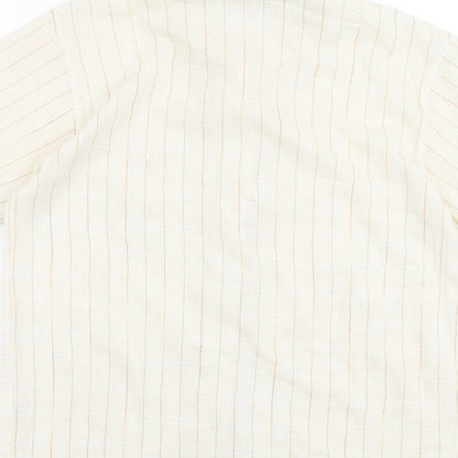 Vieste Mens Beige Striped Polyester Button-Up Size S Collared Button