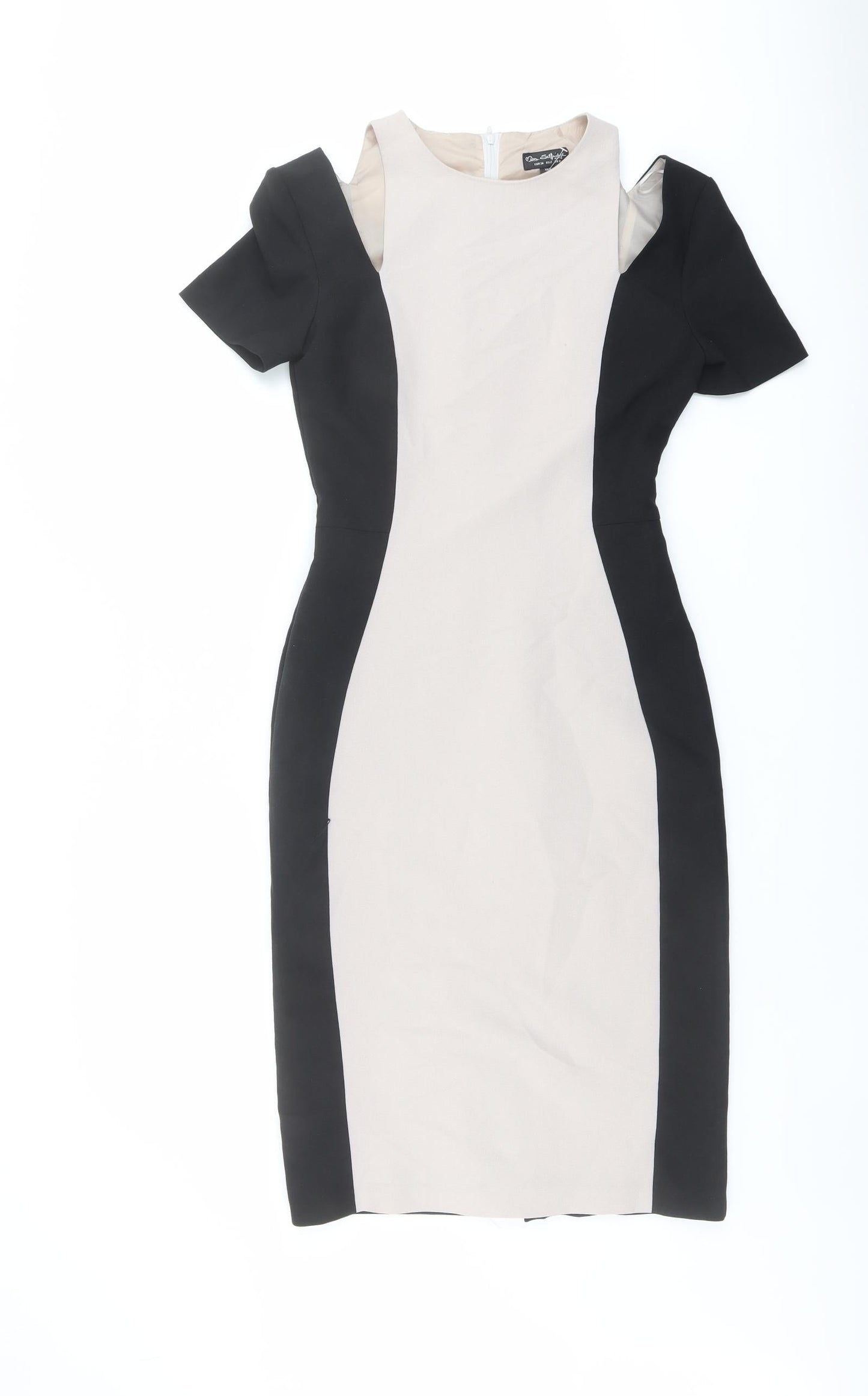 Miss Selfridge Womens Black Colourblock Polyester Pencil Dress Size 6 Round Neck Zip - Cold Shoulder