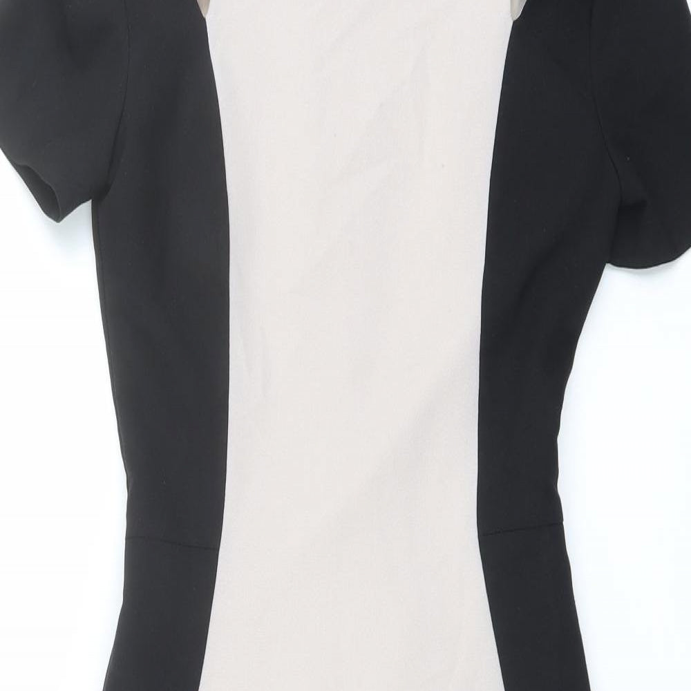 Miss Selfridge Womens Black Colourblock Polyester Pencil Dress Size 6 Round Neck Zip - Cold Shoulder