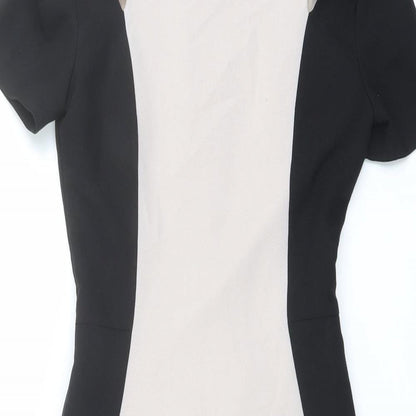 Miss Selfridge Womens Black Colourblock Polyester Pencil Dress Size 6 Round Neck Zip - Cold Shoulder