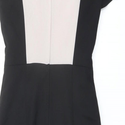 Miss Selfridge Womens Black Colourblock Polyester Pencil Dress Size 6 Round Neck Zip - Cold Shoulder