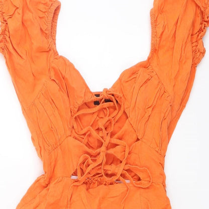 Womens UK Size 6 PRETTYLITTLETHING Orange Basic Blouse
