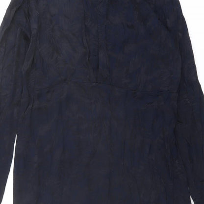 H&M Womens Blue Geometric Viscose A-Line Size 10 Round Neck Button