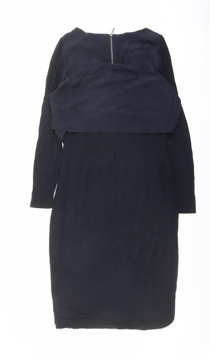 Mint Velvet Womens Blue Polyester Pencil Dress Size 10 Boat Neck Zip
