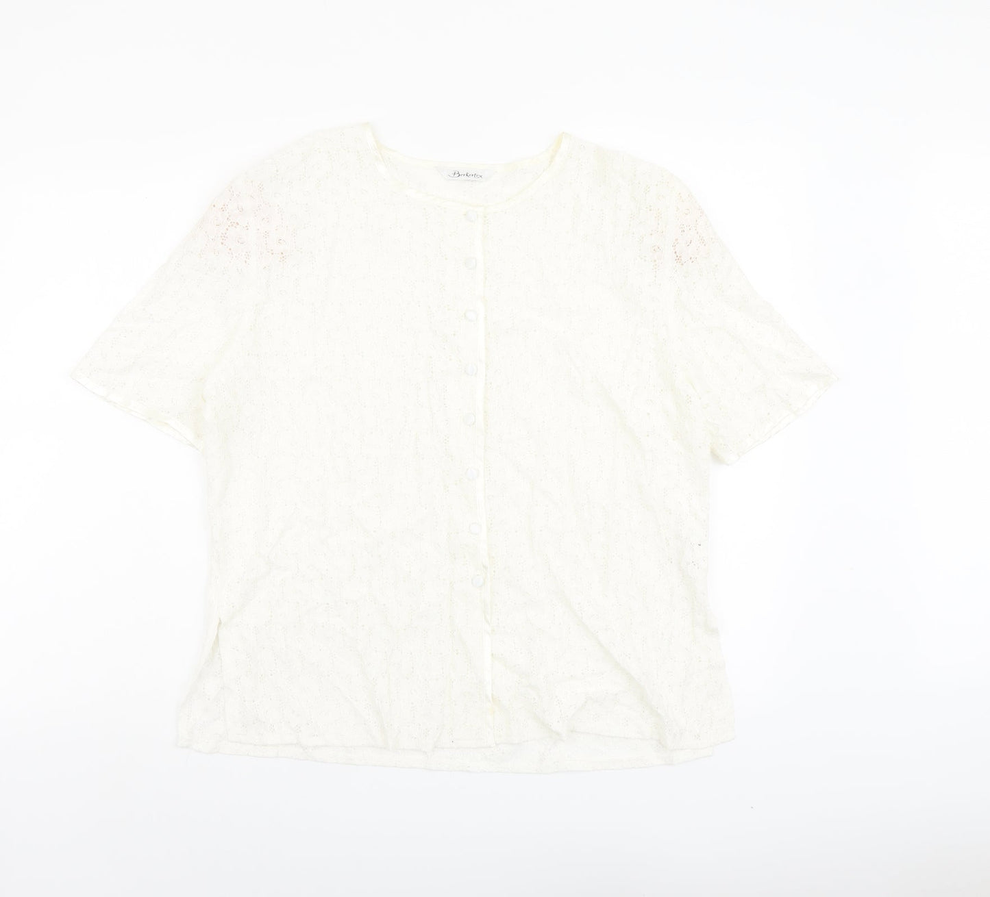 Berkertex Womens Ivory Viscose Basic Button-Up Size 20 Round Neck