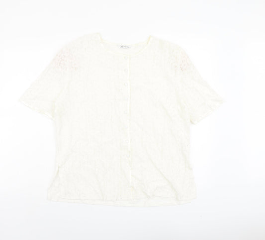 Berkertex Womens Ivory Viscose Basic Button-Up Size 20 Round Neck
