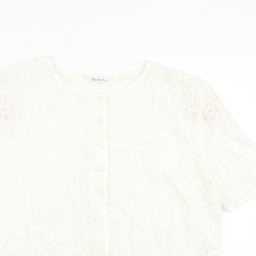 Berkertex Womens Ivory Viscose Basic Button-Up Size 20 Round Neck