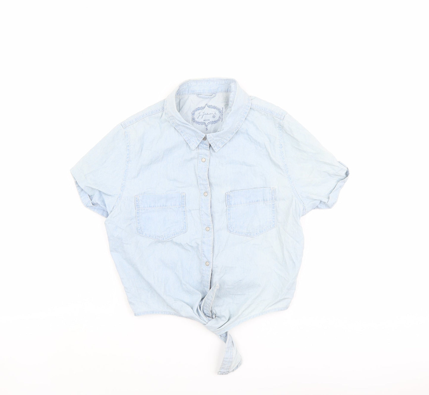 Womens UK Size S Jennyfer Blue Cropped Button-Up