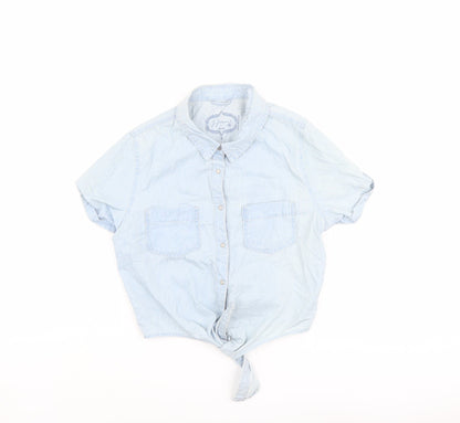Womens UK Size S Jennyfer Blue Cropped Button-Up