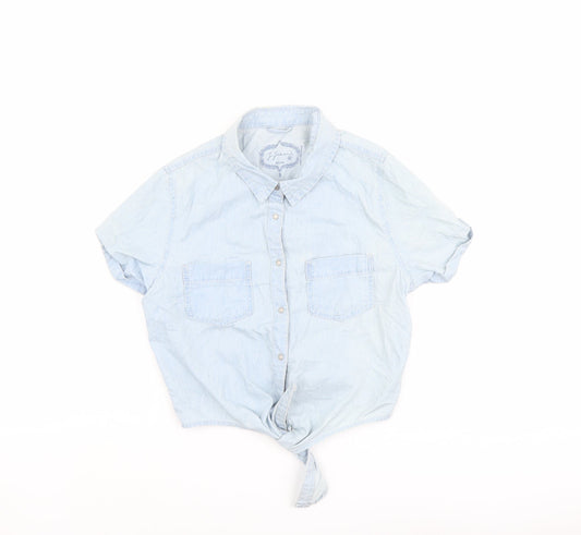 Womens UK Size S Jennyfer Blue Cropped Button-Up