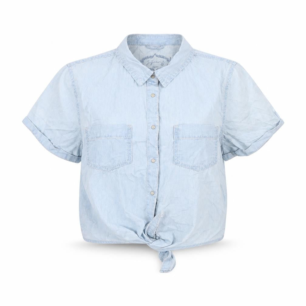 Womens UK Size S Jennyfer Blue Cropped Button-Up
