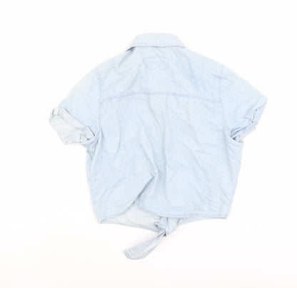 Womens UK Size S Jennyfer Blue Cropped Button-Up