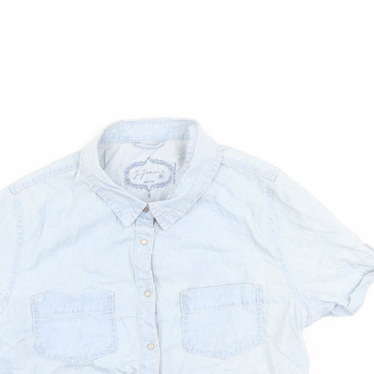 Womens UK Size S Jennyfer Blue Cropped Button-Up