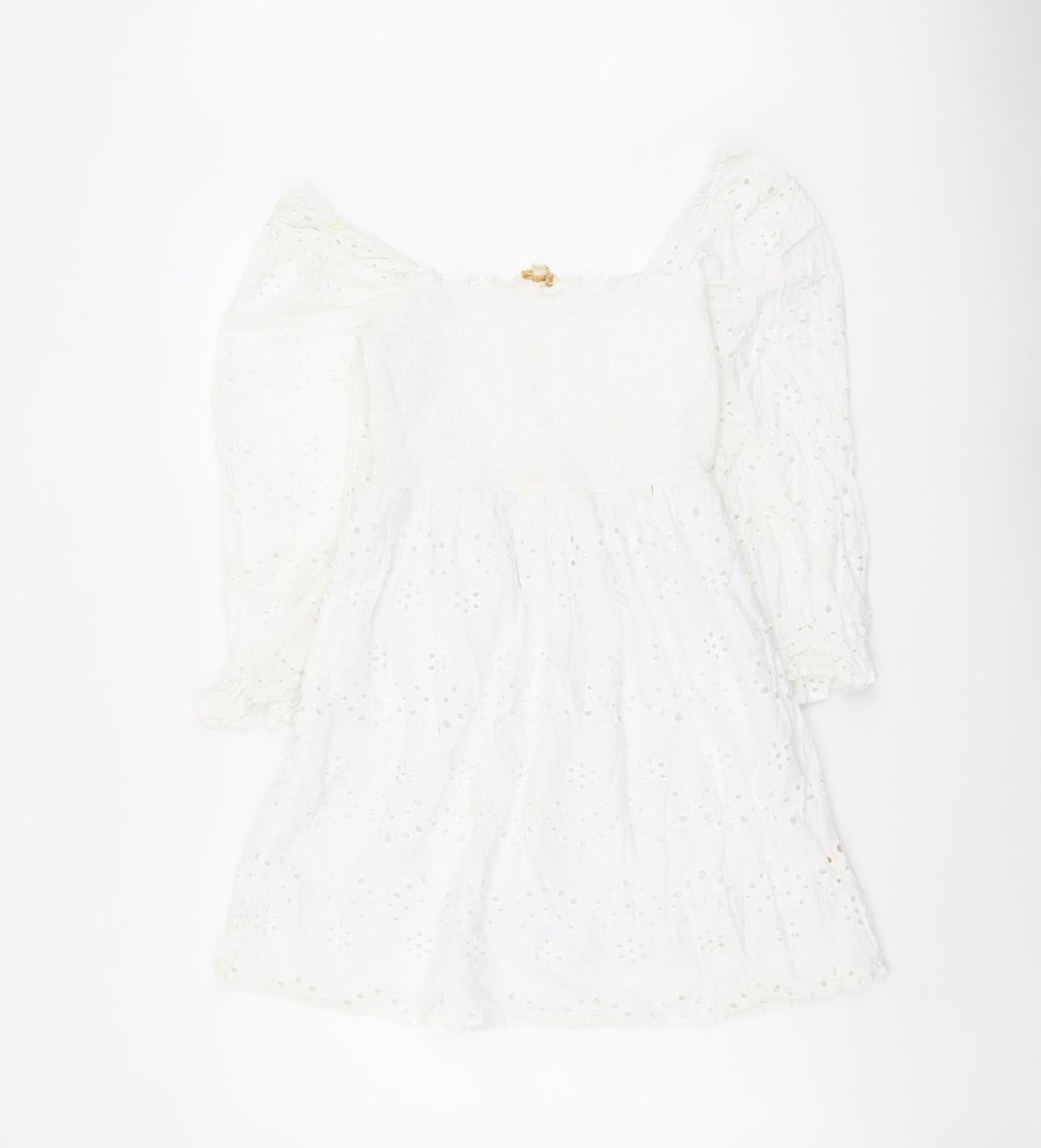 Rebbelion Womens White Geometric Cotton Trapeze & Swing Size M Off the Shoulder Pullover