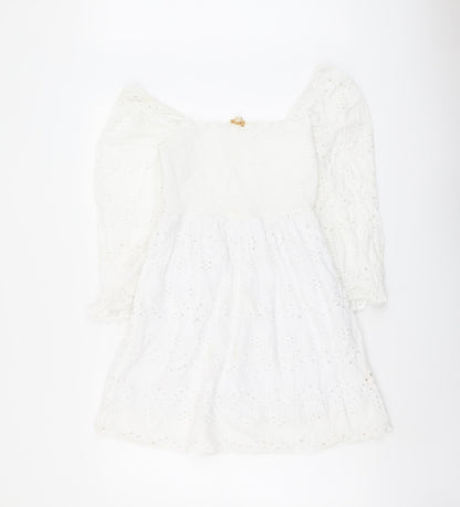 Rebbelion Womens White Geometric Cotton Trapeze & Swing Size M Off the Shoulder Pullover