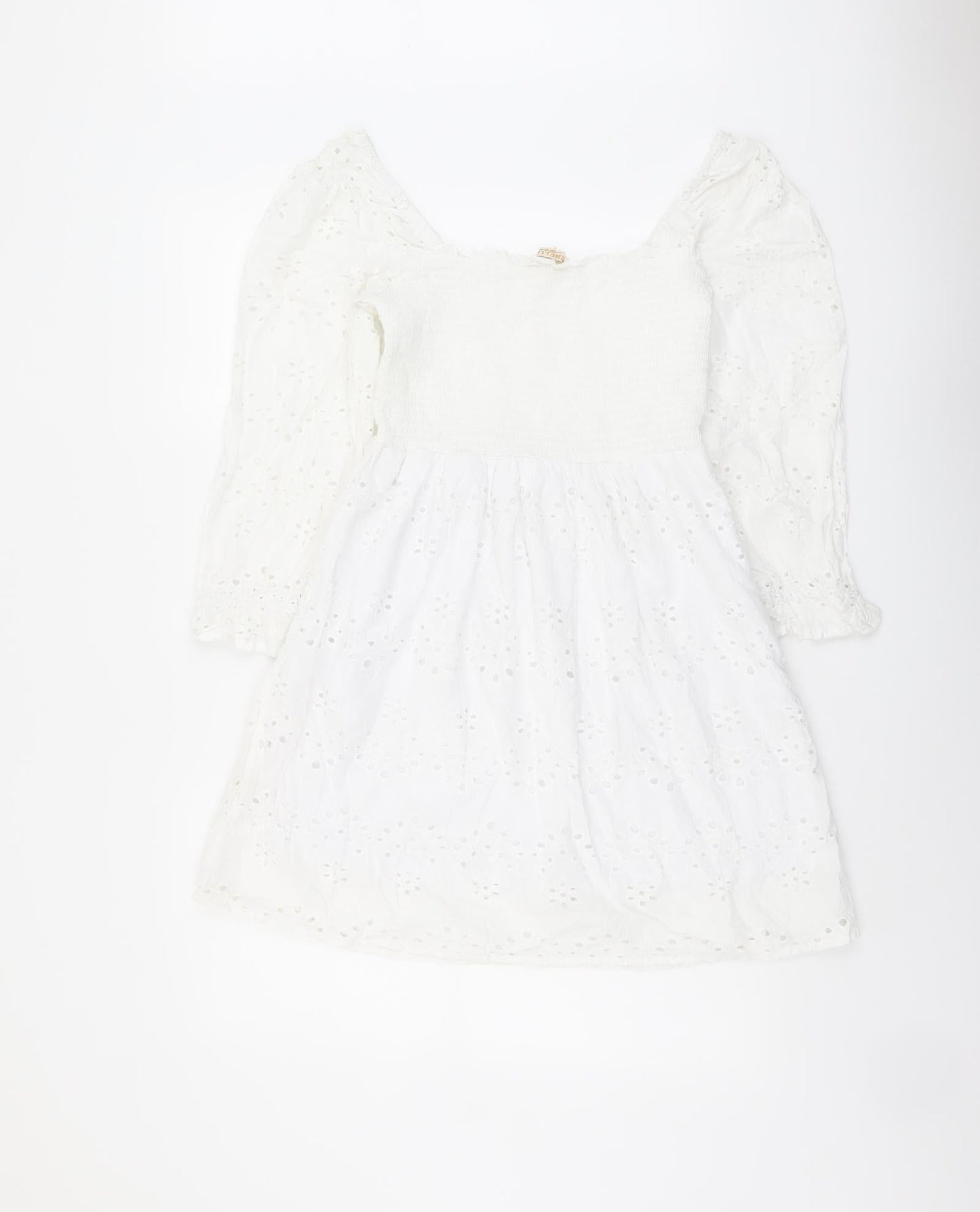 Rebbelion Womens White Geometric Cotton Trapeze & Swing Size M Off the Shoulder Pullover