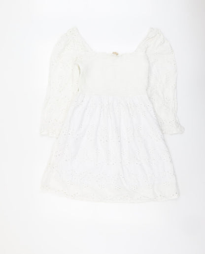 Rebbelion Womens White Geometric Cotton Trapeze & Swing Size M Off the Shoulder Pullover