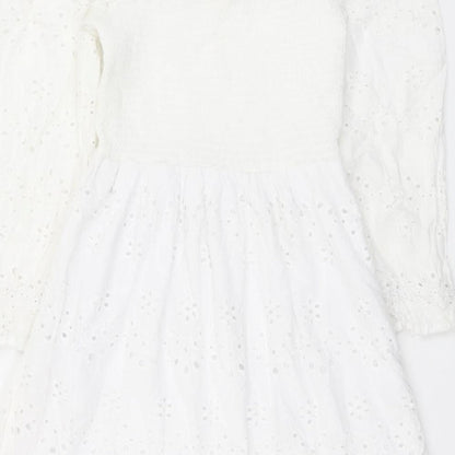 Rebbelion Womens White Geometric Cotton Trapeze & Swing Size M Off the Shoulder Pullover