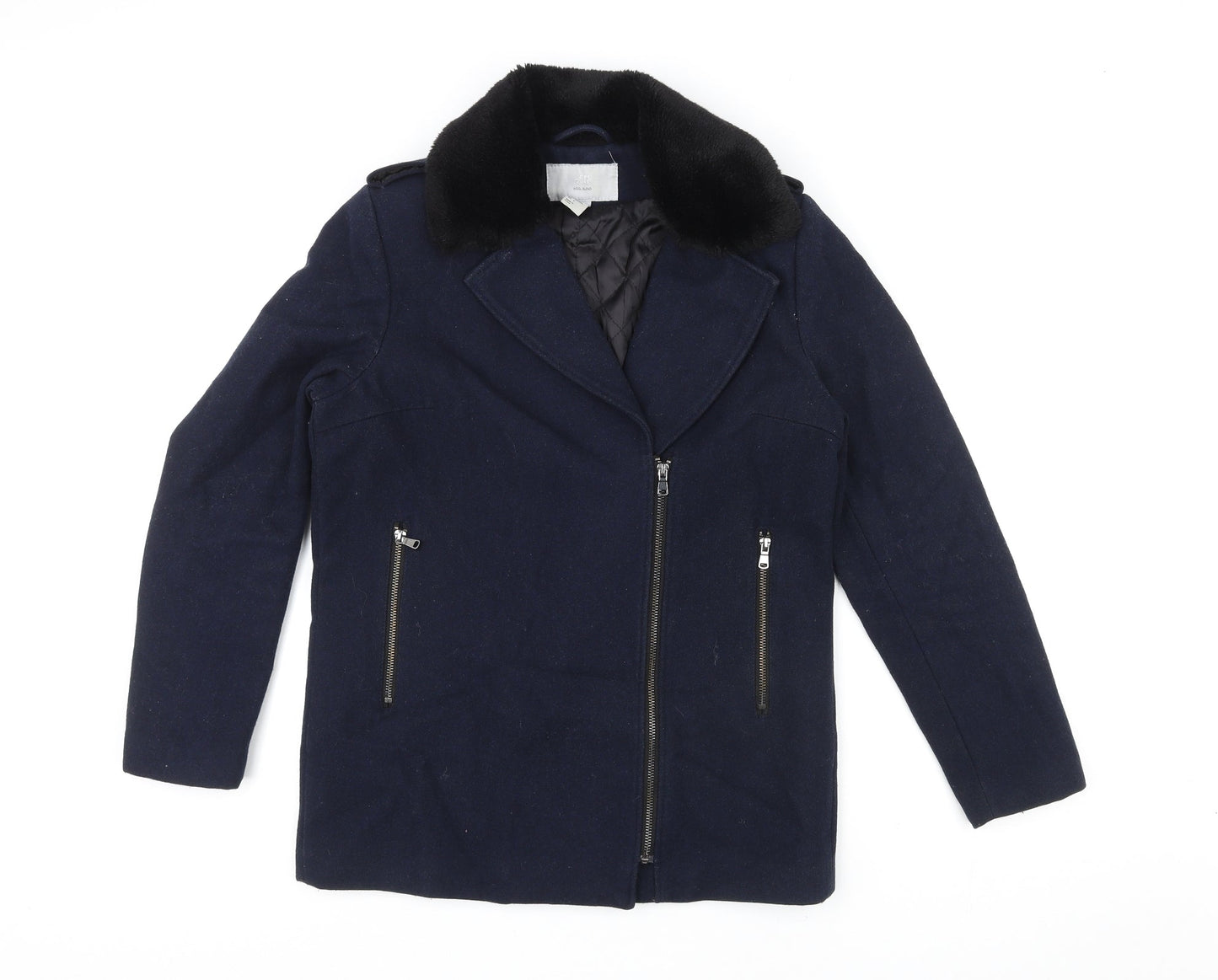 Womens UK Size 8 H&M Blue Biker Coat