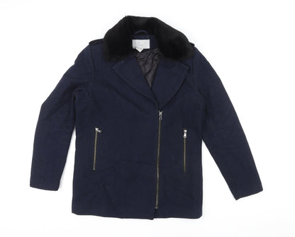 Womens UK Size 8 H&M Blue Biker Coat