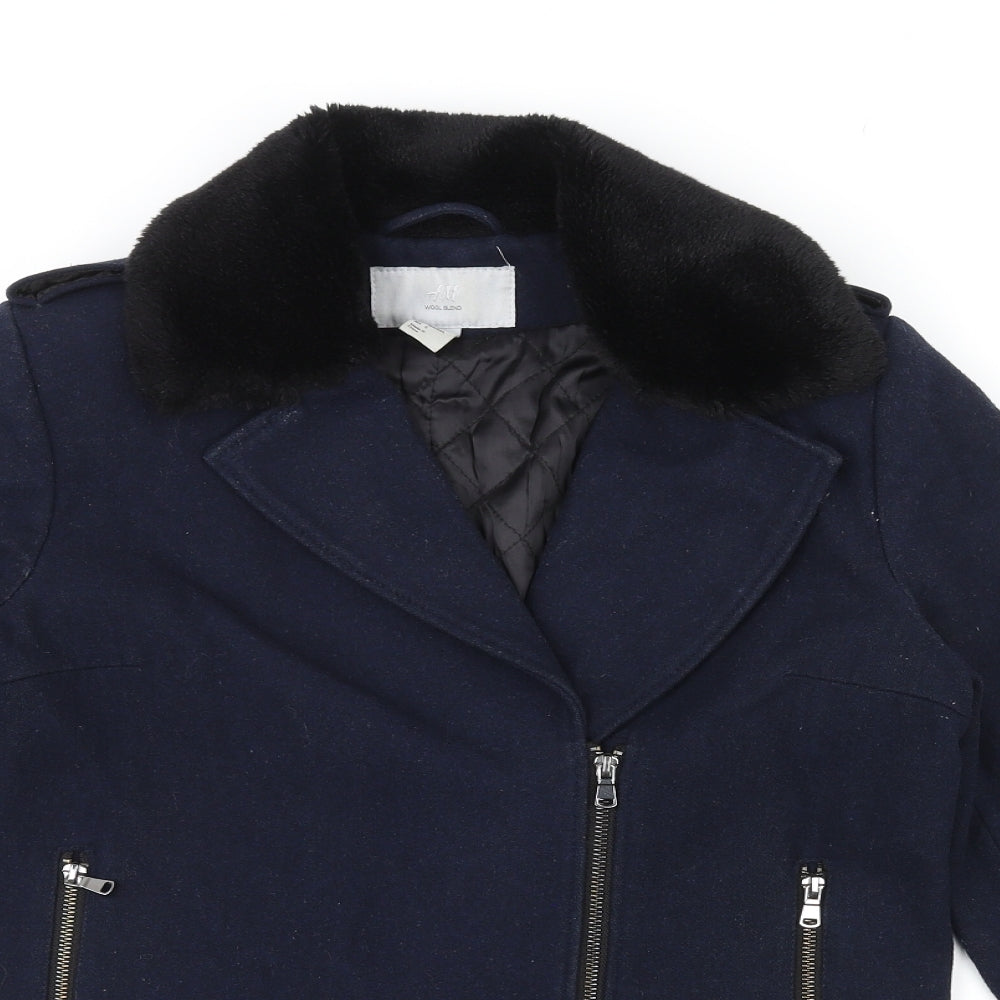 Womens UK Size 8 H&M Blue Biker Coat