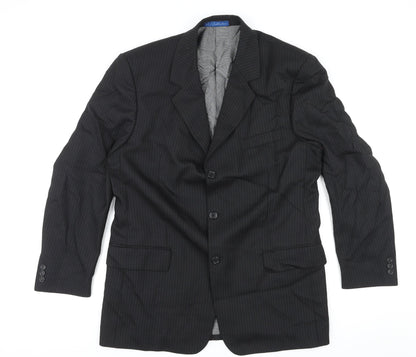 R.I. Collection Mens Black Striped Wool Jacket Suit Trousers Size 40 Regular
