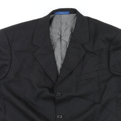 R.I. Collection Mens Black Striped Wool Jacket Suit Trousers Size 40 Regular