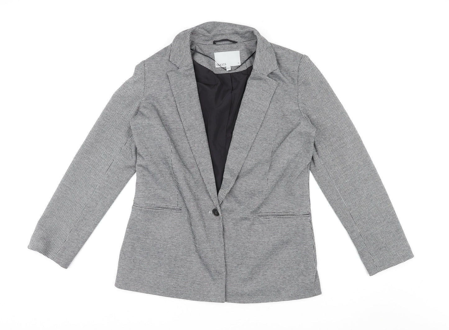 Oasis Womens Grey Plaid Polyester Jacket Blazer Size 14