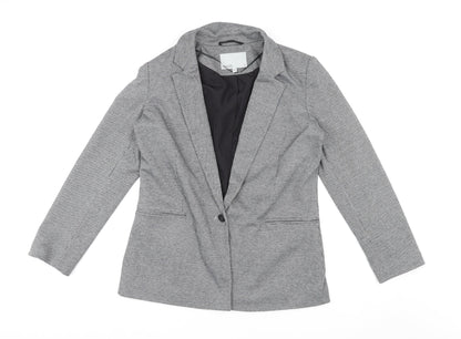 Oasis Womens Grey Plaid Polyester Jacket Blazer Size 14