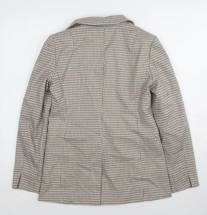 Miss Selfridge Womens Beige Plaid Polyester Jacket Blazer Size 8