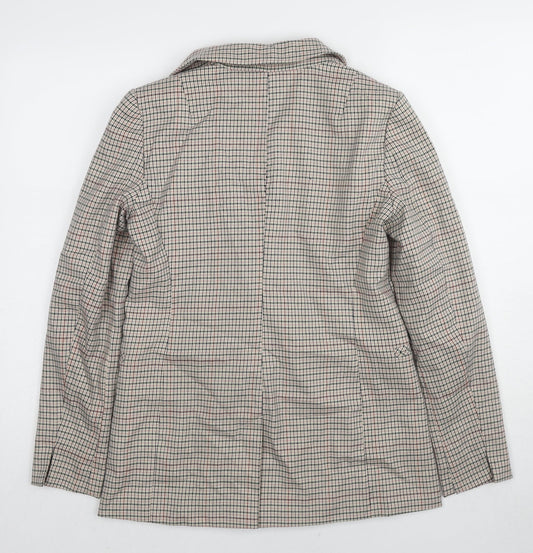 Miss Selfridge Womens Beige Plaid Polyester Jacket Blazer Size 8