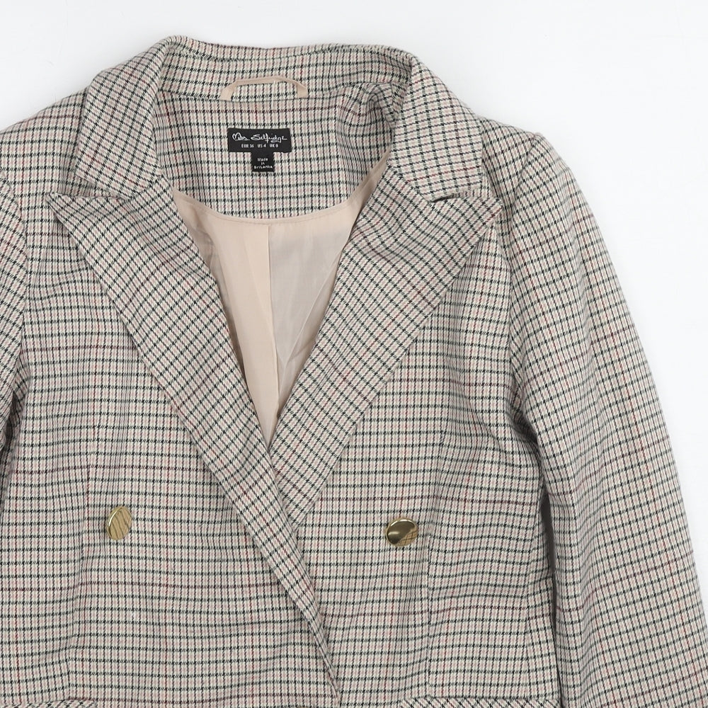 Miss Selfridge Womens Beige Plaid Polyester Jacket Blazer Size 8