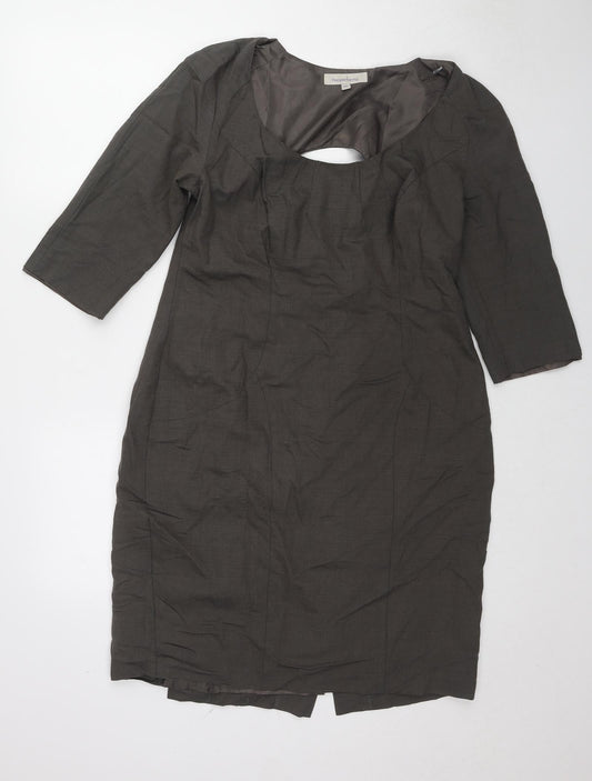 Pepperberry Womens Grey Geometric Polyester Shift Size 14 Round Neck Zip