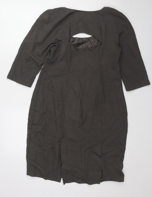 Pepperberry Womens Grey Geometric Polyester Shift Size 14 Round Neck Zip