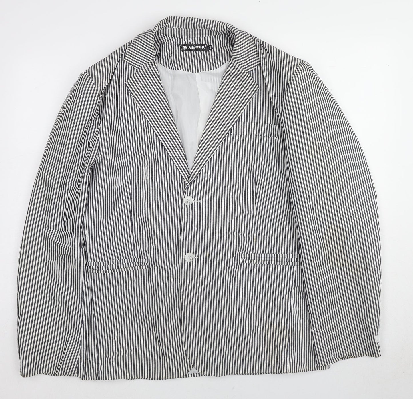 Allegra K Womens Black Striped Cotton Jacket Blazer Size 14
