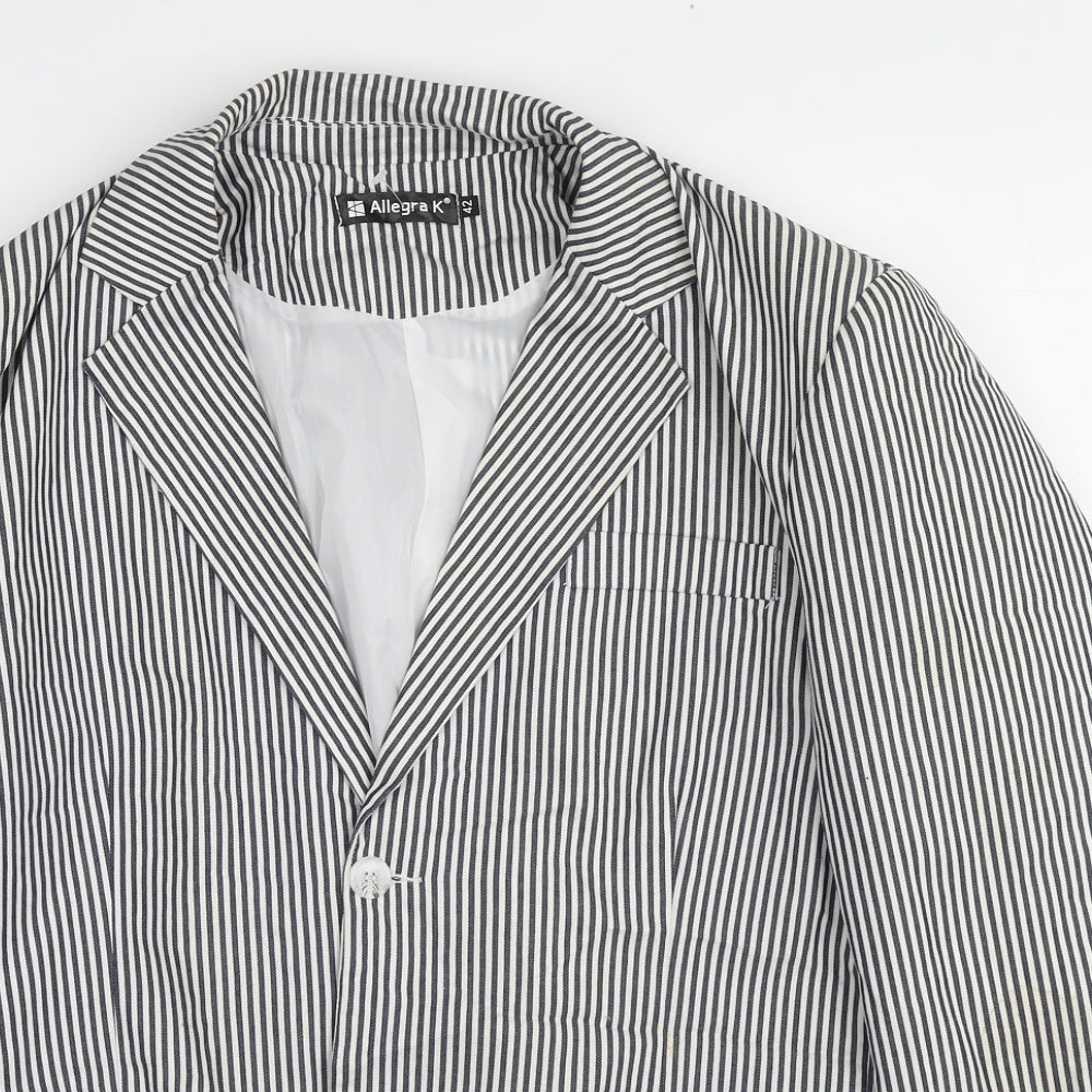 Allegra K Womens Black Striped Cotton Jacket Blazer Size 14