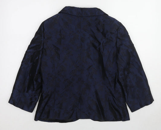 Precis Womens Blue Paisley Acetate Jacket Blazer Size 14