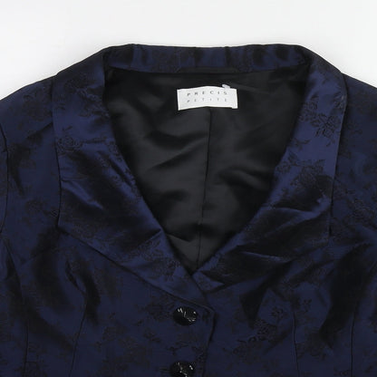 Precis Womens Blue Paisley Acetate Jacket Blazer Size 14