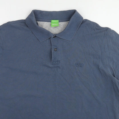 HUGO BOSS Mens Blue Cotton Polo Size XL Collared Pullover